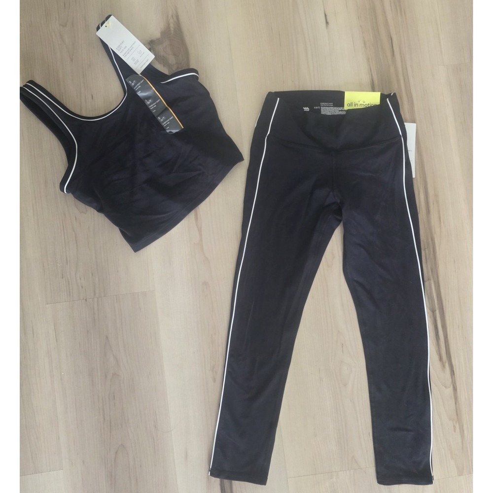 All in Motion girls athletic Tank & Leggings Set Black M Lightweight #79